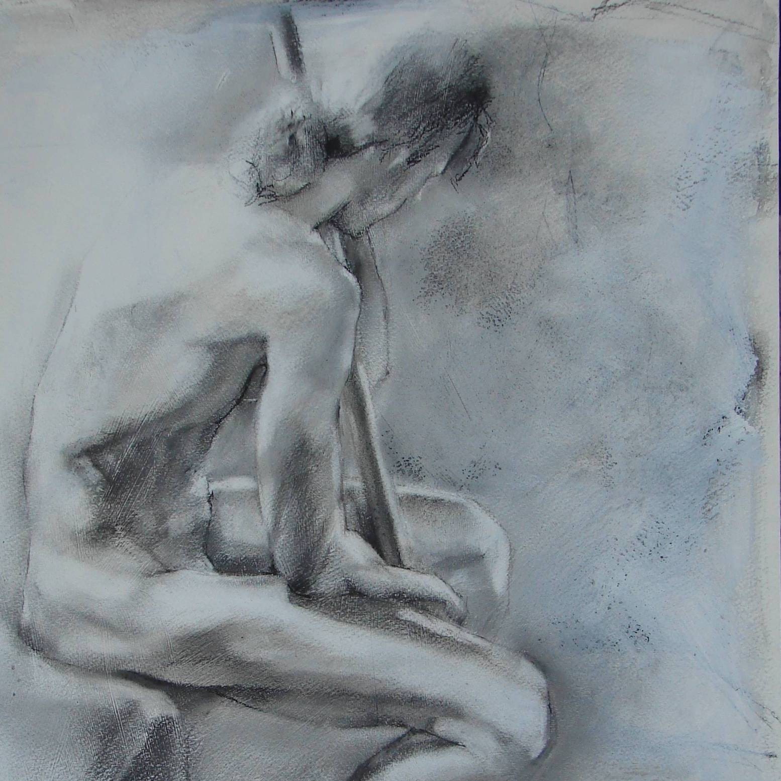 Original Drawing by of Male model in Grey and Blue - Figurative Art