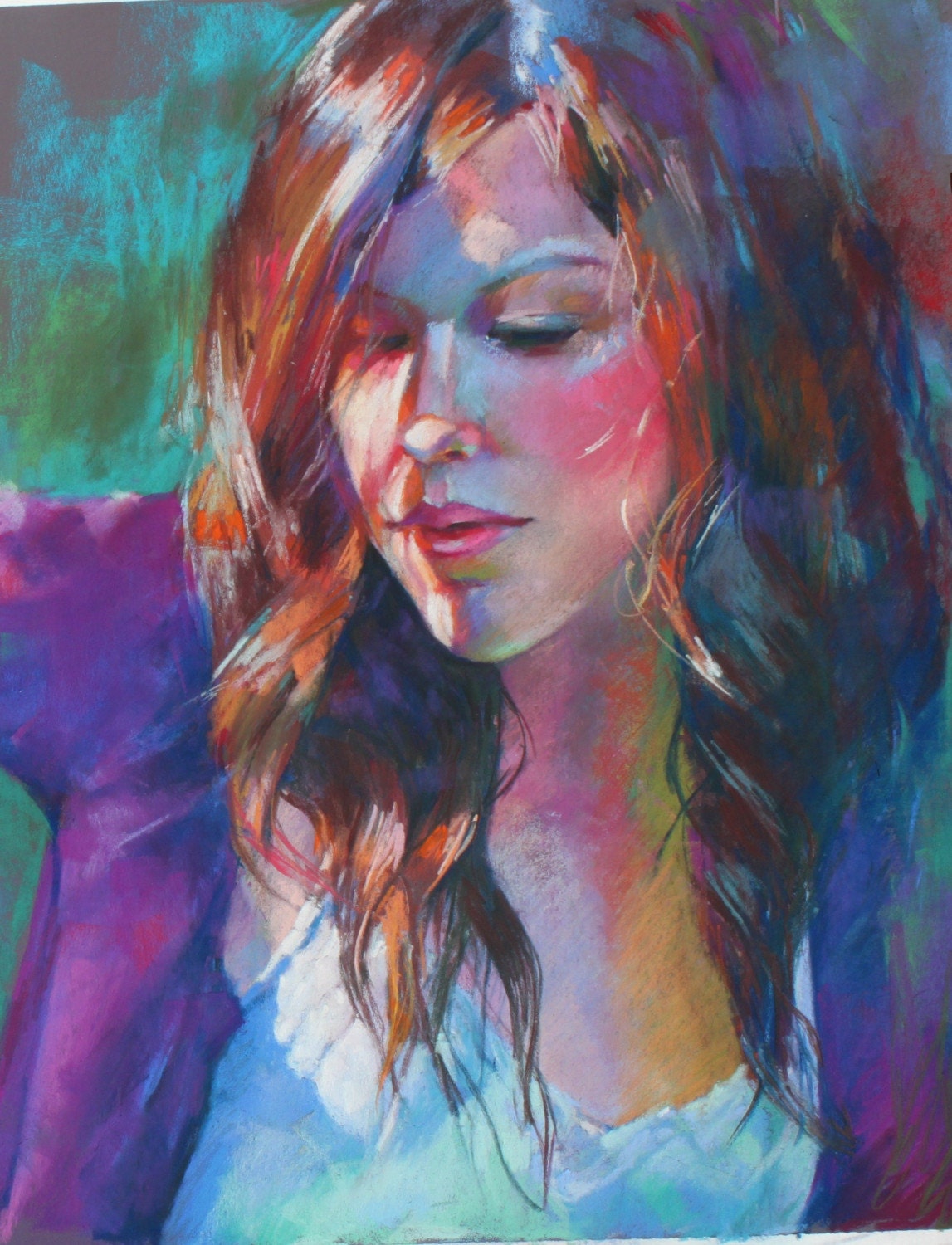Colorful Custom Pastel Portrait, Sample "Reflections of Zen" -