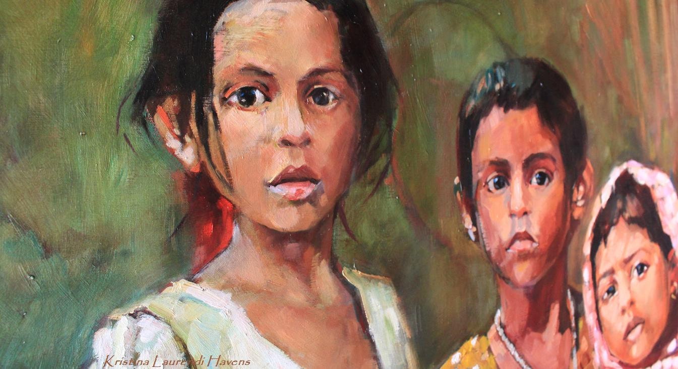 Original Oil Painting of Children of Bangladesh Portrait Art