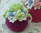 2-Cup Crochet Tea Cosy/Cosie/Cozy - Plum with Flowers (Made to order)