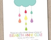 Printable Bridal Shower Invitations Colorful Blue Cloud and Raindrops DIY Design