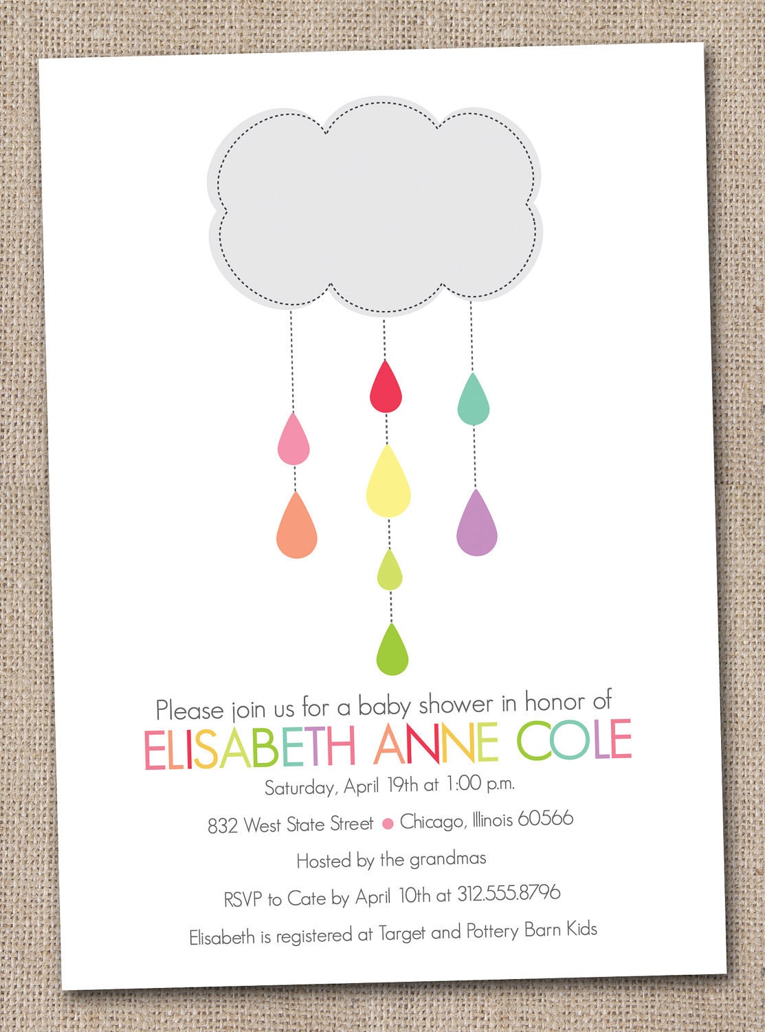 Printable Baby Shower Invitation Grey Shower Cloud