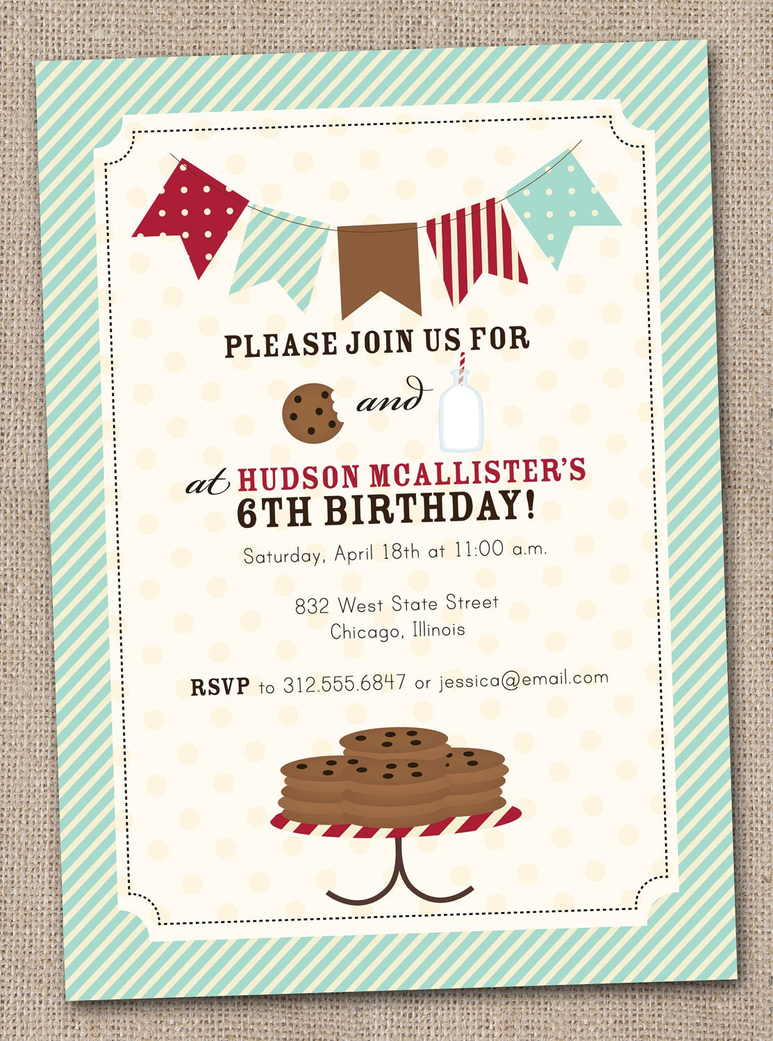 Milk and Cookies Printable Birthday Party Invitation Il_170x135