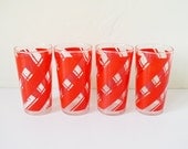 Red vintage striped glass tumblers, set of four