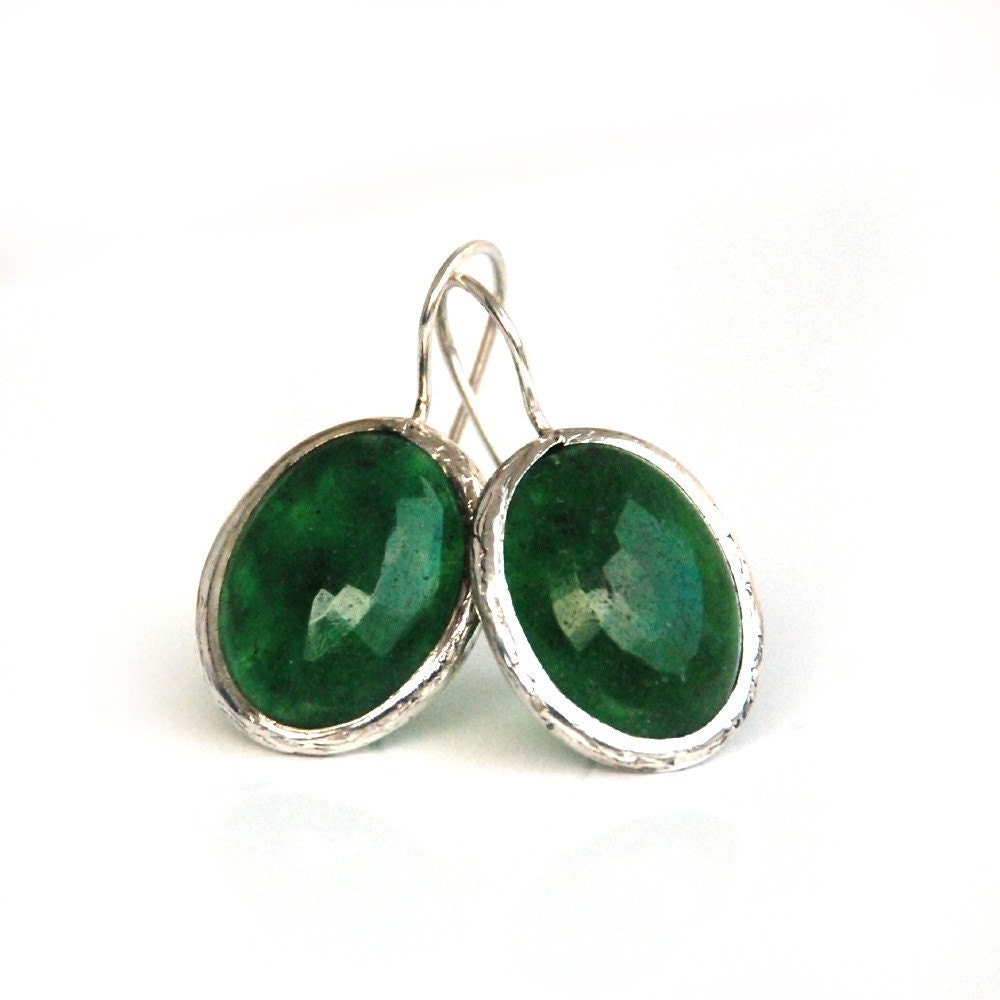 Silver Green Jade Earrings