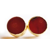 Coin Red Coral Stud Earrings