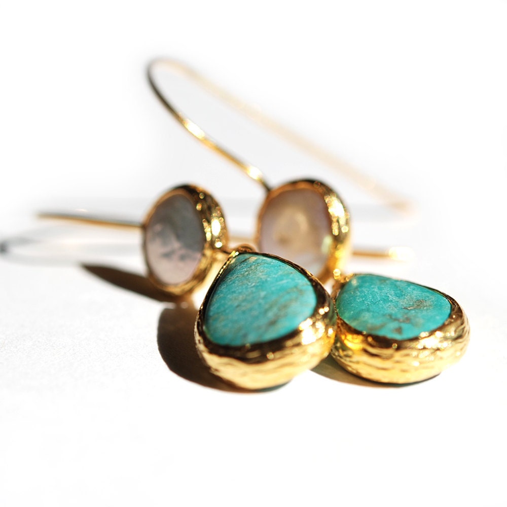 French Style Turquoise and Pearl Earrings