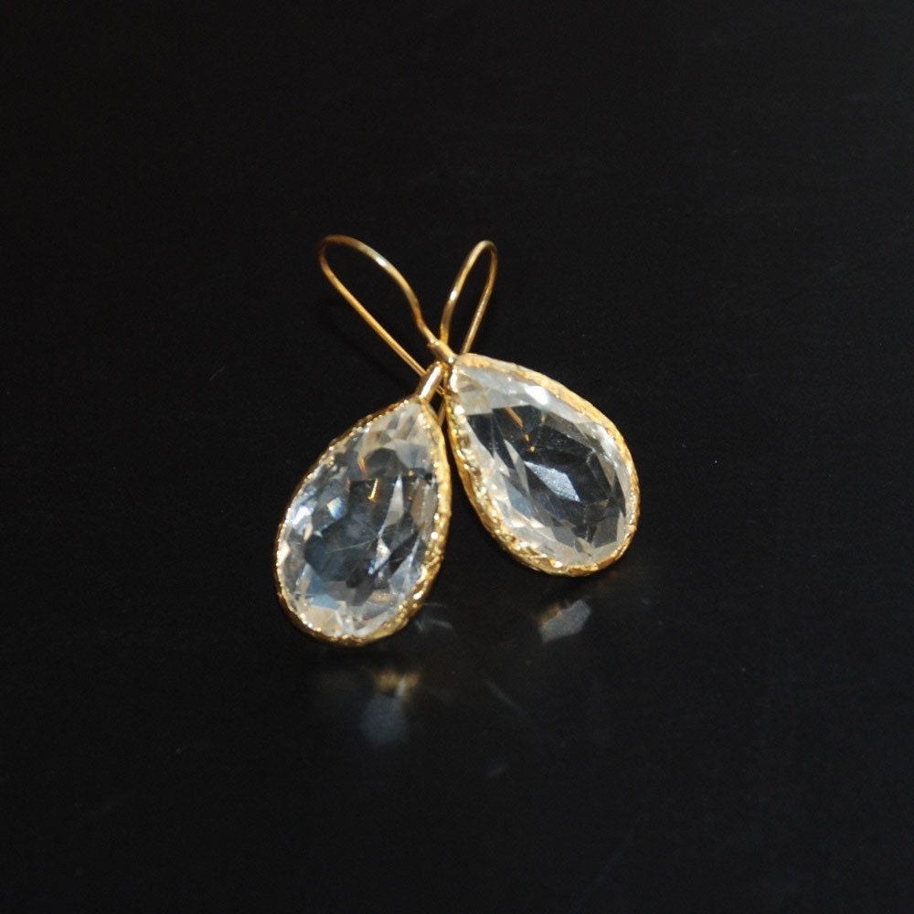 White Clear Quartz Faceted Drop Earrings