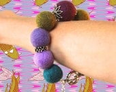 Felted Bead Bracelet (mulberry, lilac, teal, and moss green beads)