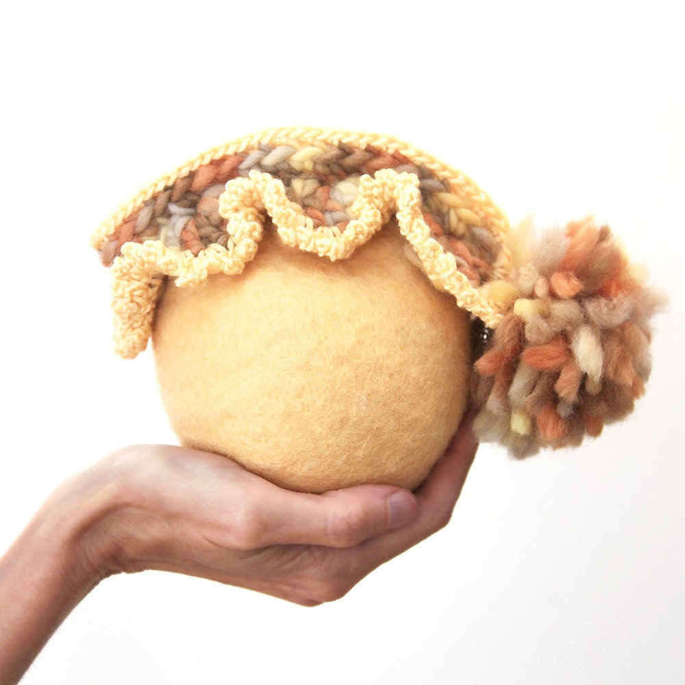 Felted Purse - in Lemon Meringue (with vintage crochet trim and detachable pom-pom brooch)