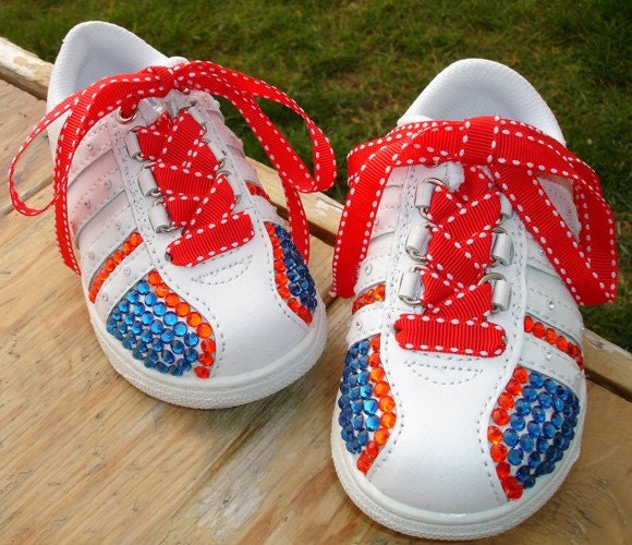 Red, White and Blue Children's Shoes in Swarovski Crystal, Childrens size 6