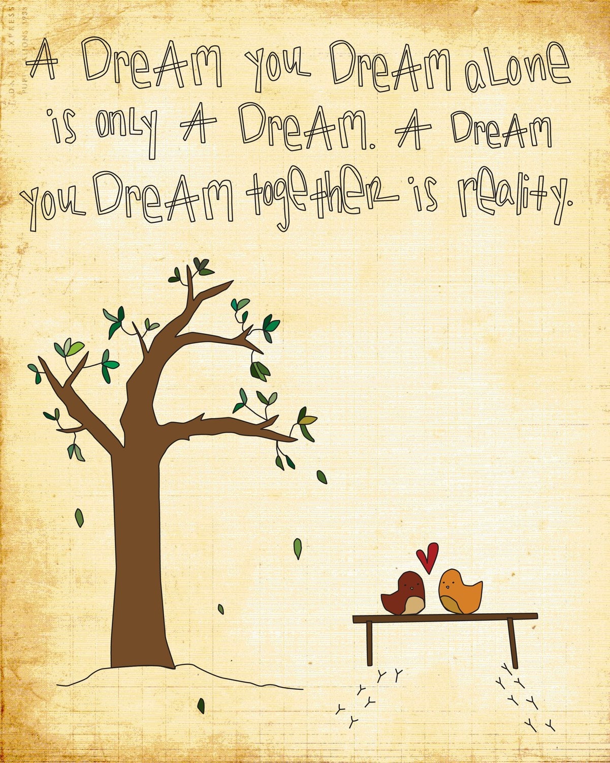 Wall Art Print - 8x10 Illustration Print - Dream As One - Wedding, Anniversary, Inspirational, John Lennon, Dream, Art Decor, Home Decor