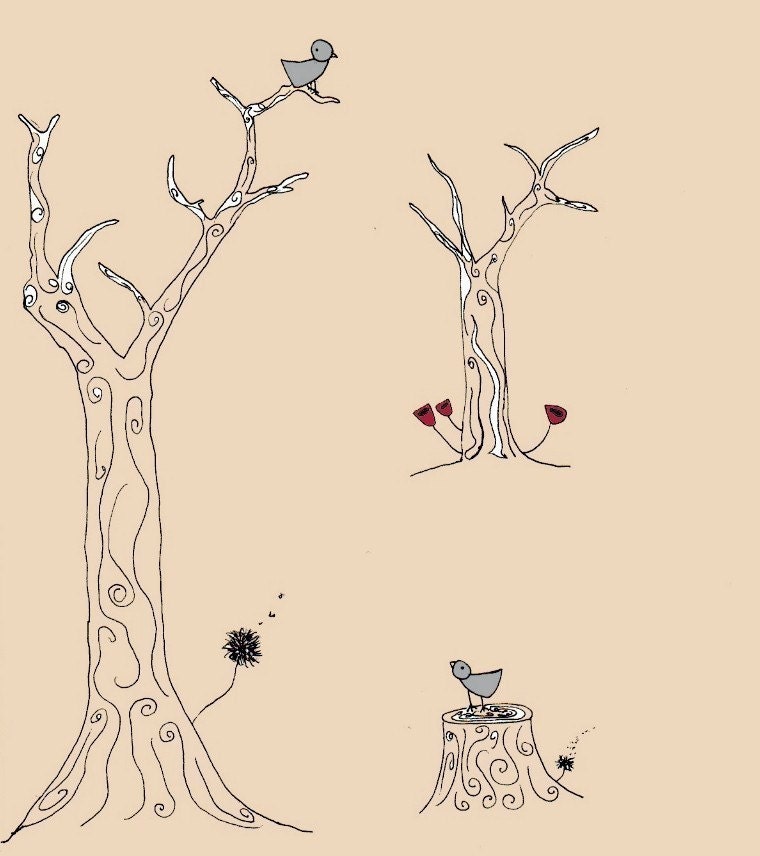 Digital Print-Nursery Print-8x10 Illustration Print-I Will Never Give Up On You-Friendship, love, Birds, Trees, Nursery Decor, Home Decor