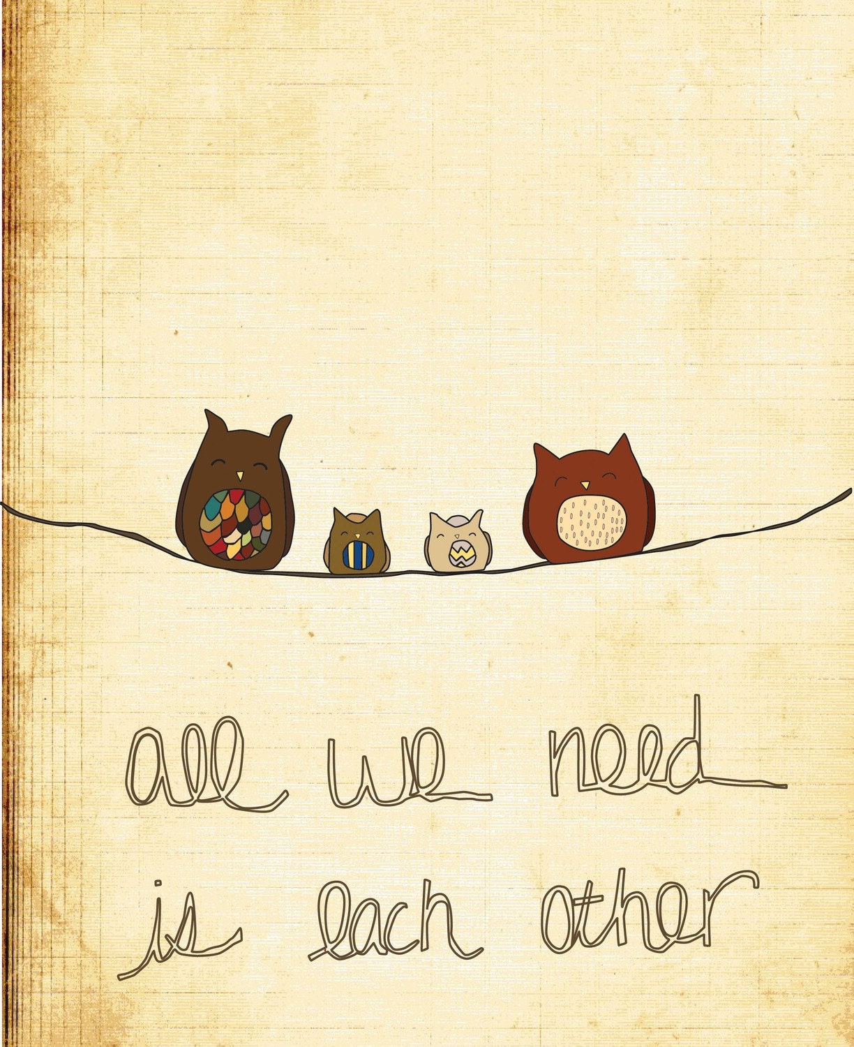 Digital Print-Nursery Art Print-8x10 Illustration Art Print-All We Need-Family, Nursery, Baby, Children, Owl, Nursery Decor, Wall Art
