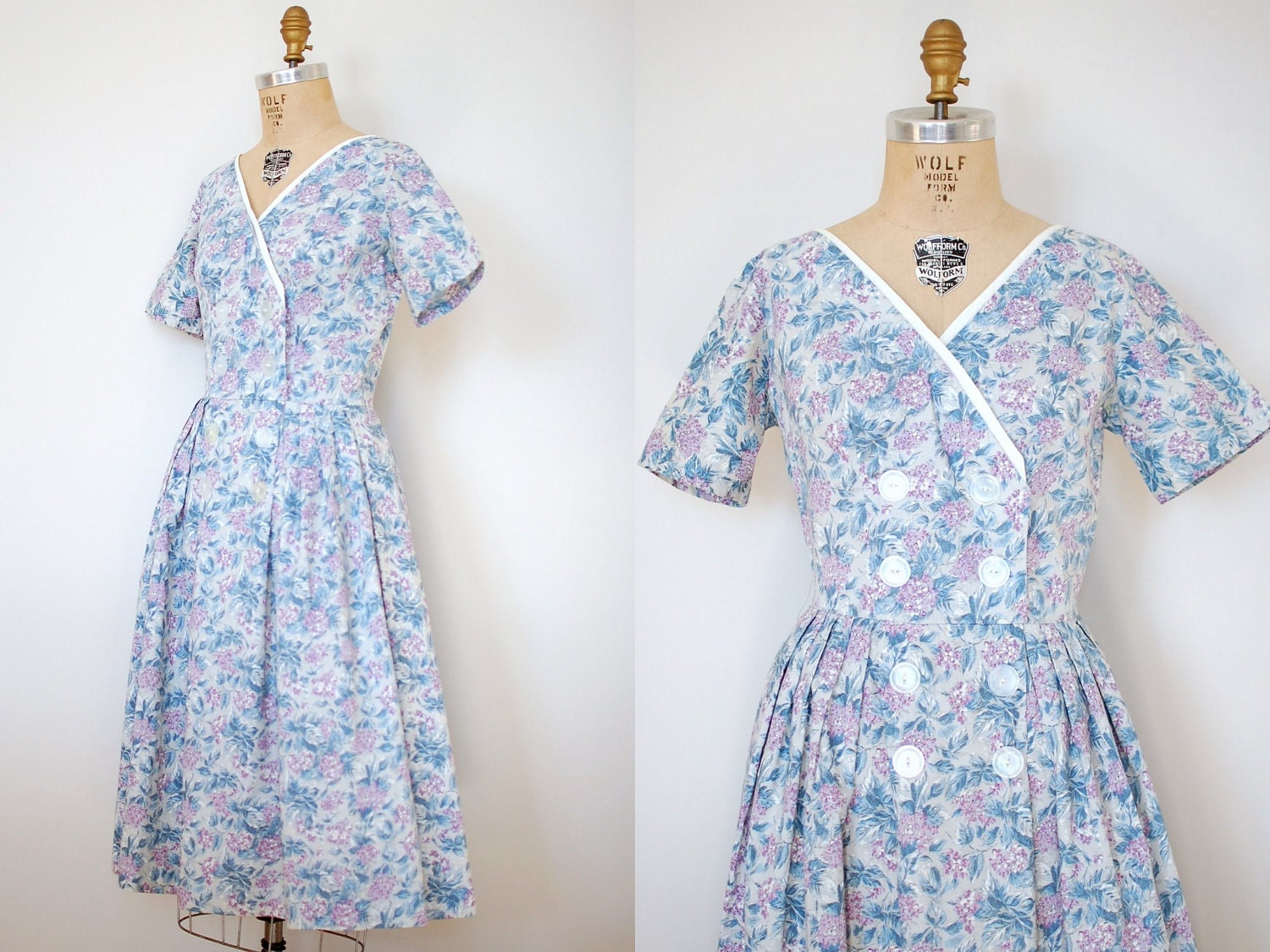 40s dress / vintage 1940s cotton dress / floral cotton dress / So Long at the Fair