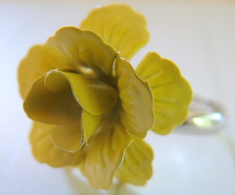 Stephie - Bright Yellow Enamel Rose Adjustable Ring