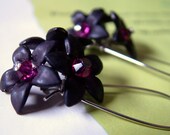 Tara - Black and Fuschia Flower Bouquet Silver Dangle Earrings