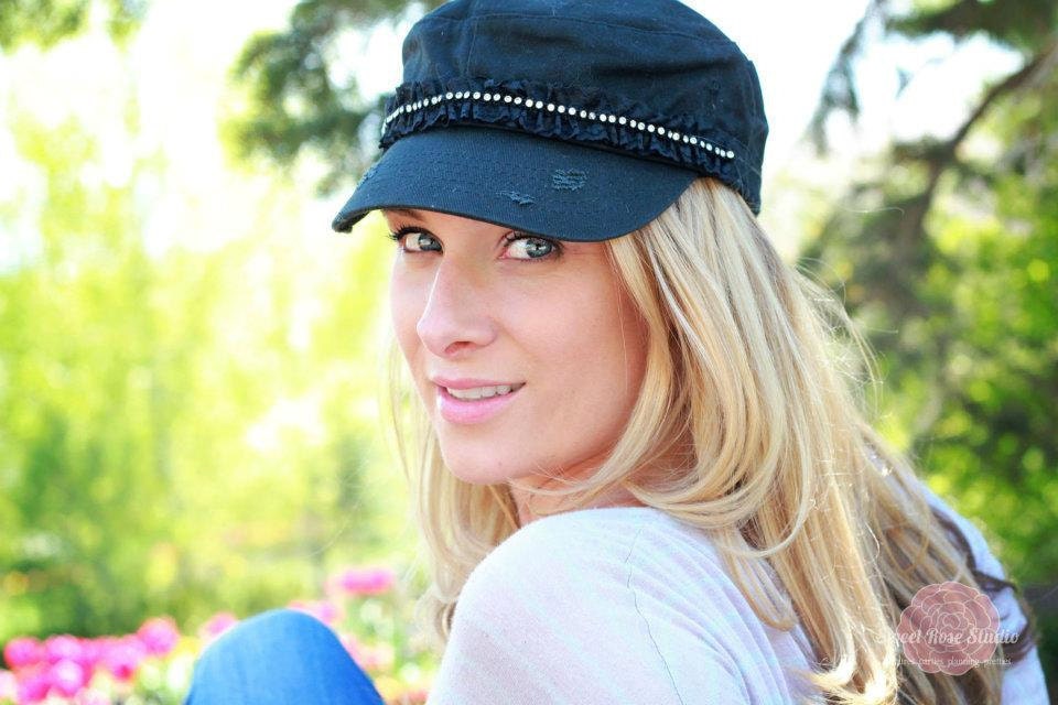Black Bling Military Style Cadet Hat With Black Lace Ruffle and Crystal Bling