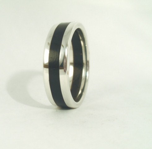 Cocobolo Wood Inlaid in Sterling Silver Ring Wooden Wedding Band