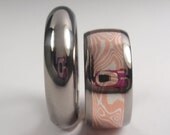 Mokume Gane inlay in Titanium Ring and Titanium Band Wedding Set Women Men Ladies Bridal