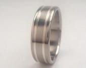 Sterling Silver inlays in Titanium Ring Wedding Band - Lifetime Warranty
