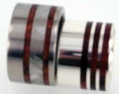 Titanium Wedding band set inlaid with Wood and Meteorite