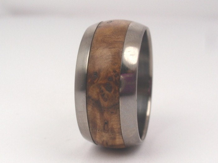 Titanium & Wood Ring - Waterproof Black Ash Burl Wood Inlay in Matte Finish - Beautiful  Masculine Ring