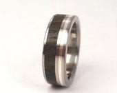 Ziricote Wood Ring with Sterling Silver Inlay on Titanium Band - Contemporary Design