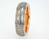 Damascus Wedding Band - Damascus inlaid in Gold