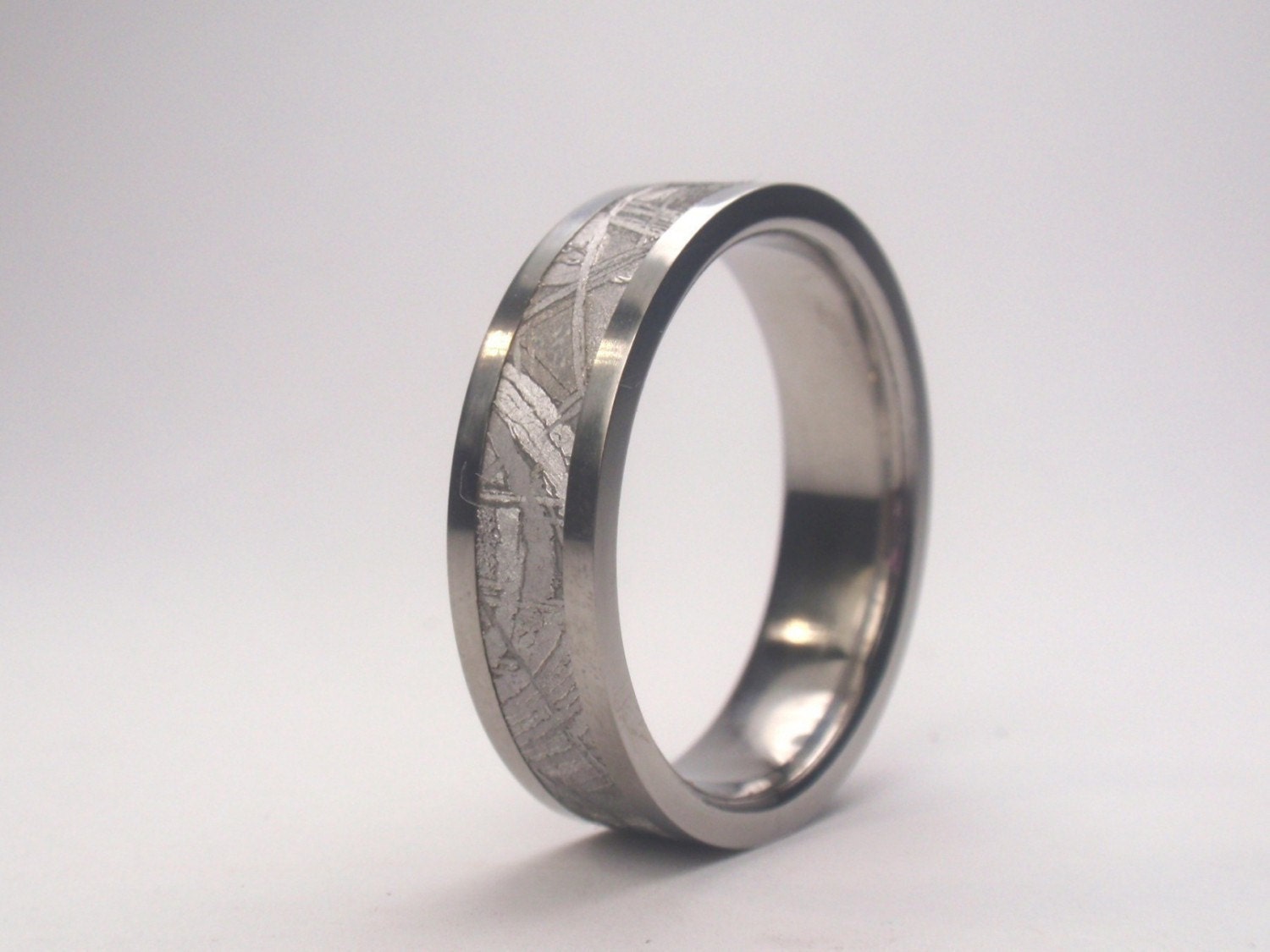 6 mm wide Meteorite inlaid in titanium wedding band - Interchangeable Inlay Series - total ring width 9 mm