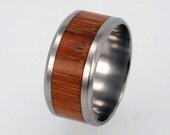 Titanium Ring with Marble Wood Inlay - Flat Profile