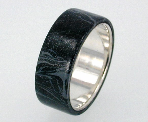 Reserved listing for Rena - Titanium Ring with Silver and Black Titanium mix Mokume Gane Ring - Wedding Band - jer-044