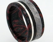 Platinum Meteorite and Wood inlaid in Black Titanium and Copper Mokume Gane Ring - jer-032