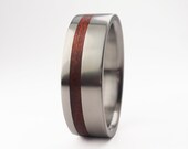 Titanium & Wood Ring - Offset Bloodwood Inlay Pinstripe Band - For Women and  Men