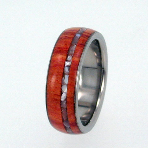Titanium Ring with Tulip Wood and Mother of Pearl Inlay - jer1-031