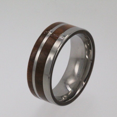 Titanium Wooden Wedding Ring with Ironwood Wood and Titanium pinstripe inlay