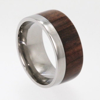 Mens Rings - Ironwood Wood Ring offset on Titanium Ring