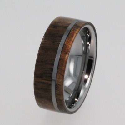 Titanium Ring / Waterproofed Wood Wedding Ring with Titanium Pinstripe / Exotic Hard Wood - New20100