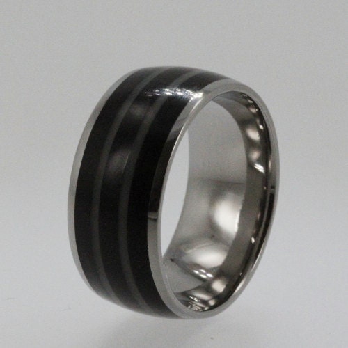 Titanium Ring inlaid with African Black Wood and Tagua Nut