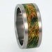 Titanium Ring with Green Box Elder Burl Wood Inlay - Wedding Band - jer-010