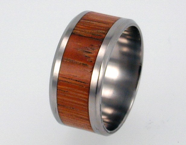 Titanium Ring with Marble Wood Inlay - Flat Profile