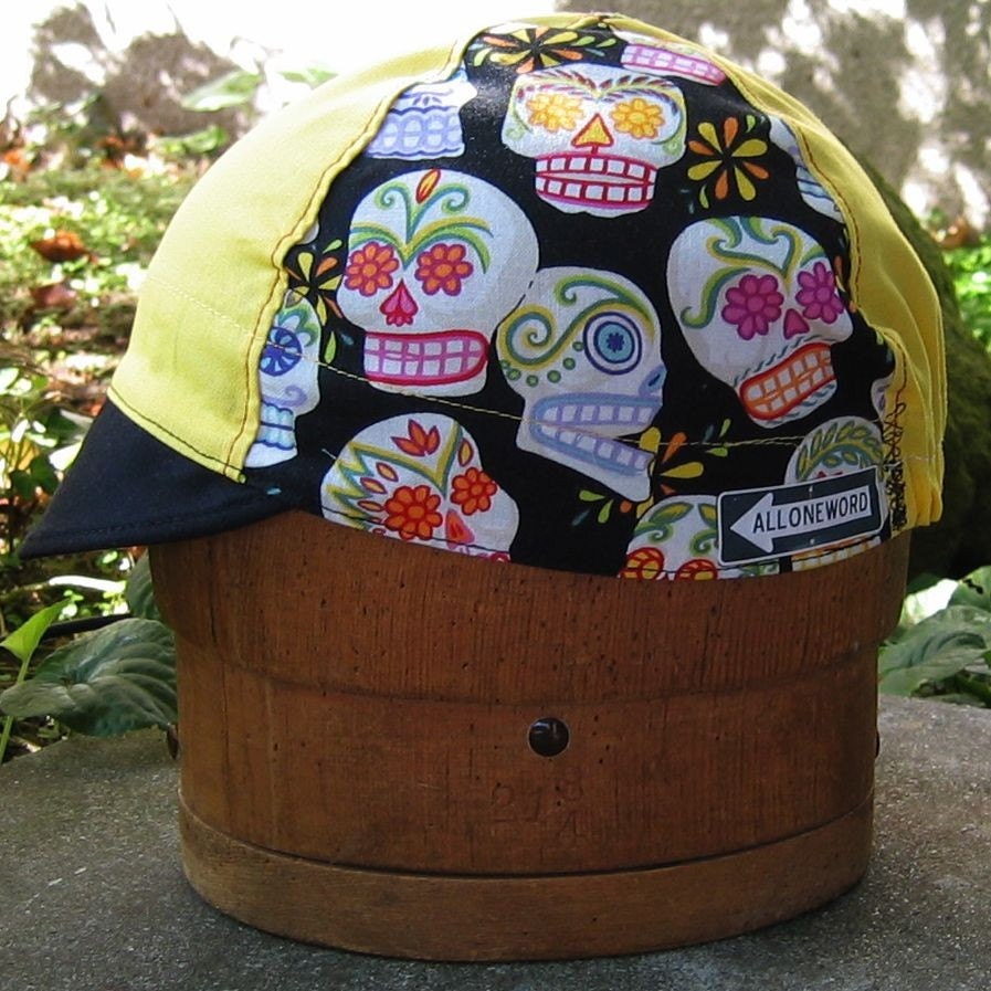 Sugar Skulls with lemon Dia de los Muertos  Handmade Cycling Cap