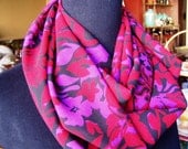 Infinity Scarf - Red Pink Purple - Chiffon Print - Loop Scarf - Eternity Scarf - Circle Scarf