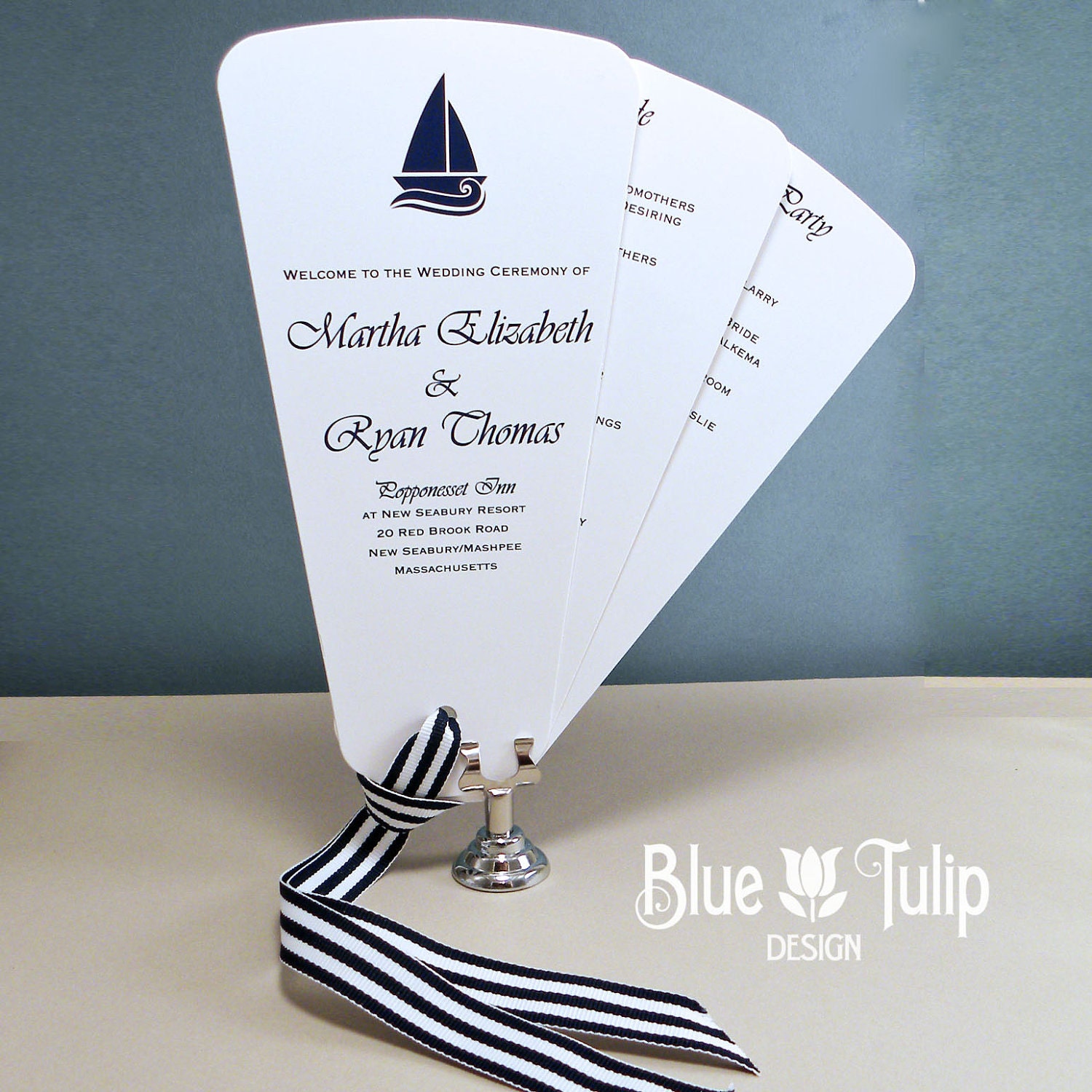 Preppy Sailboat Nautical Wedding Fan Program