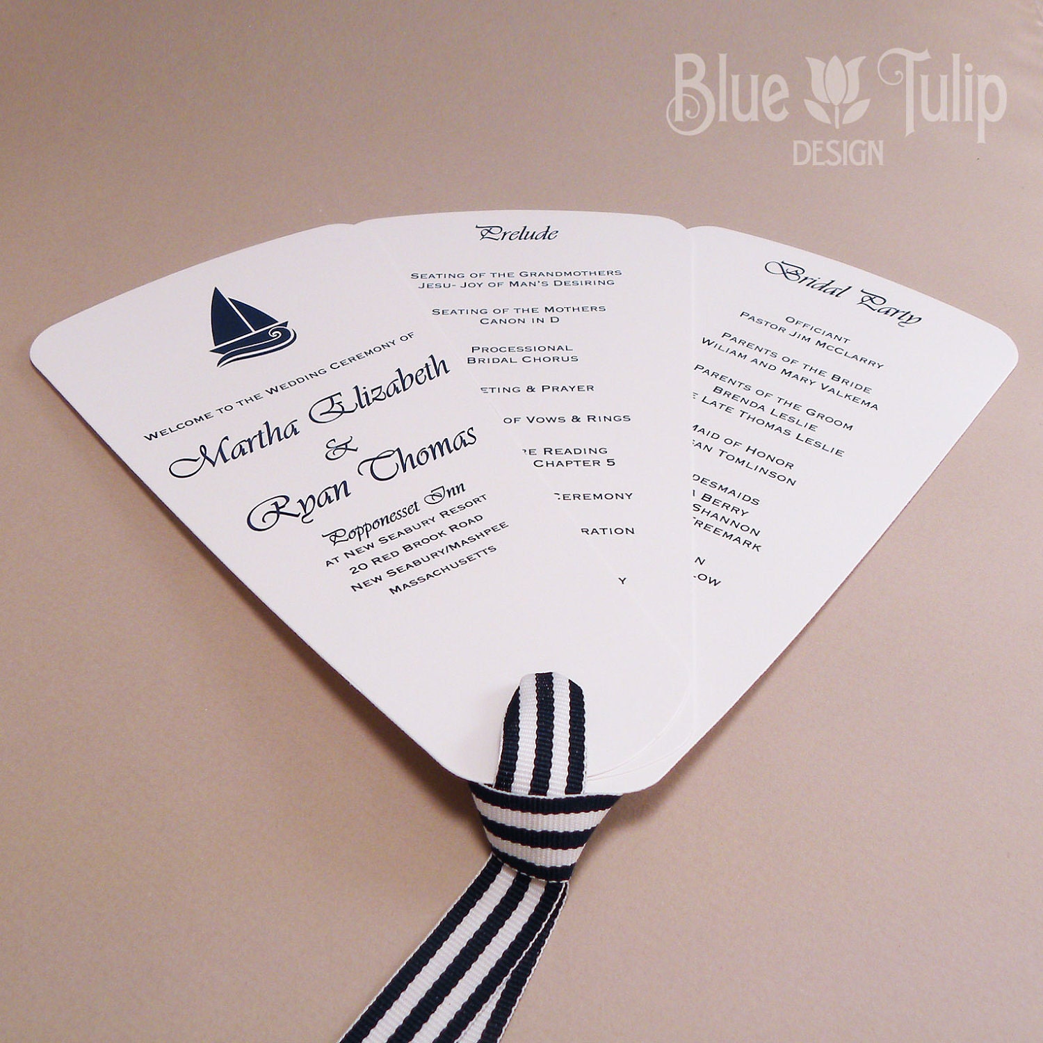Preppy Sailboat Nautical Wedding Fan Program