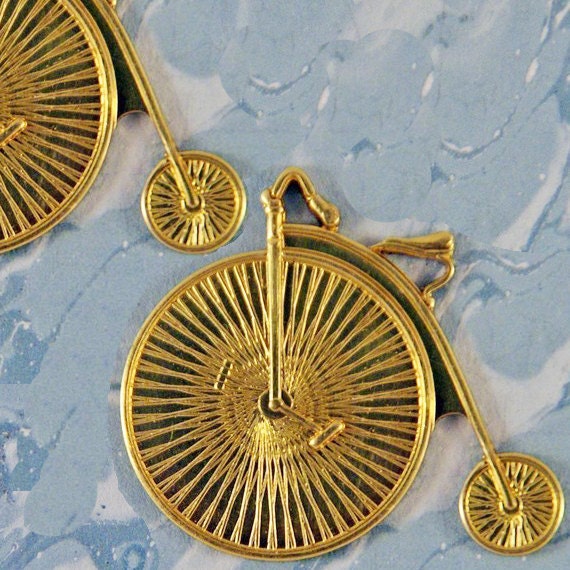 Set of 2 Brass Tricycle Charm Stampings