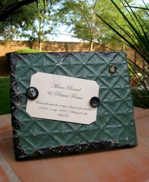 TEAL Architectural Salvage Table Top Memo Board / Picture Frame / Recipe Holder / Industrial / Architectural Salvage Decor
