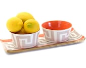 jill's key cocktail tray in taupe and tangerine