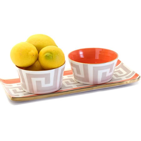jill's key cocktail tray in taupe and tangerine