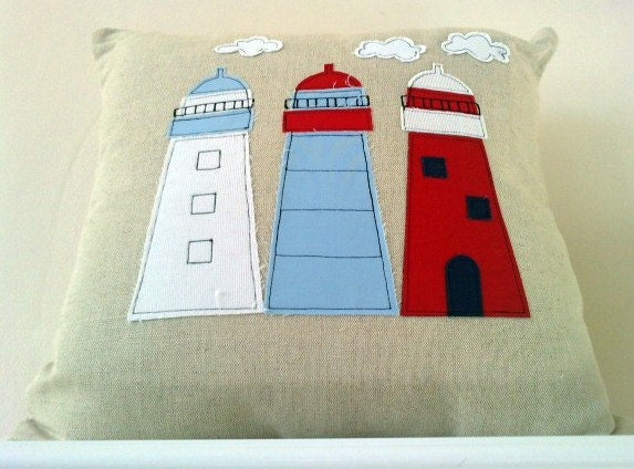 Nautical Lighthouse Cushion cover in natural linen